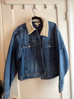 Madewell Blue Denim Jacket with Cream Sherpa Collar